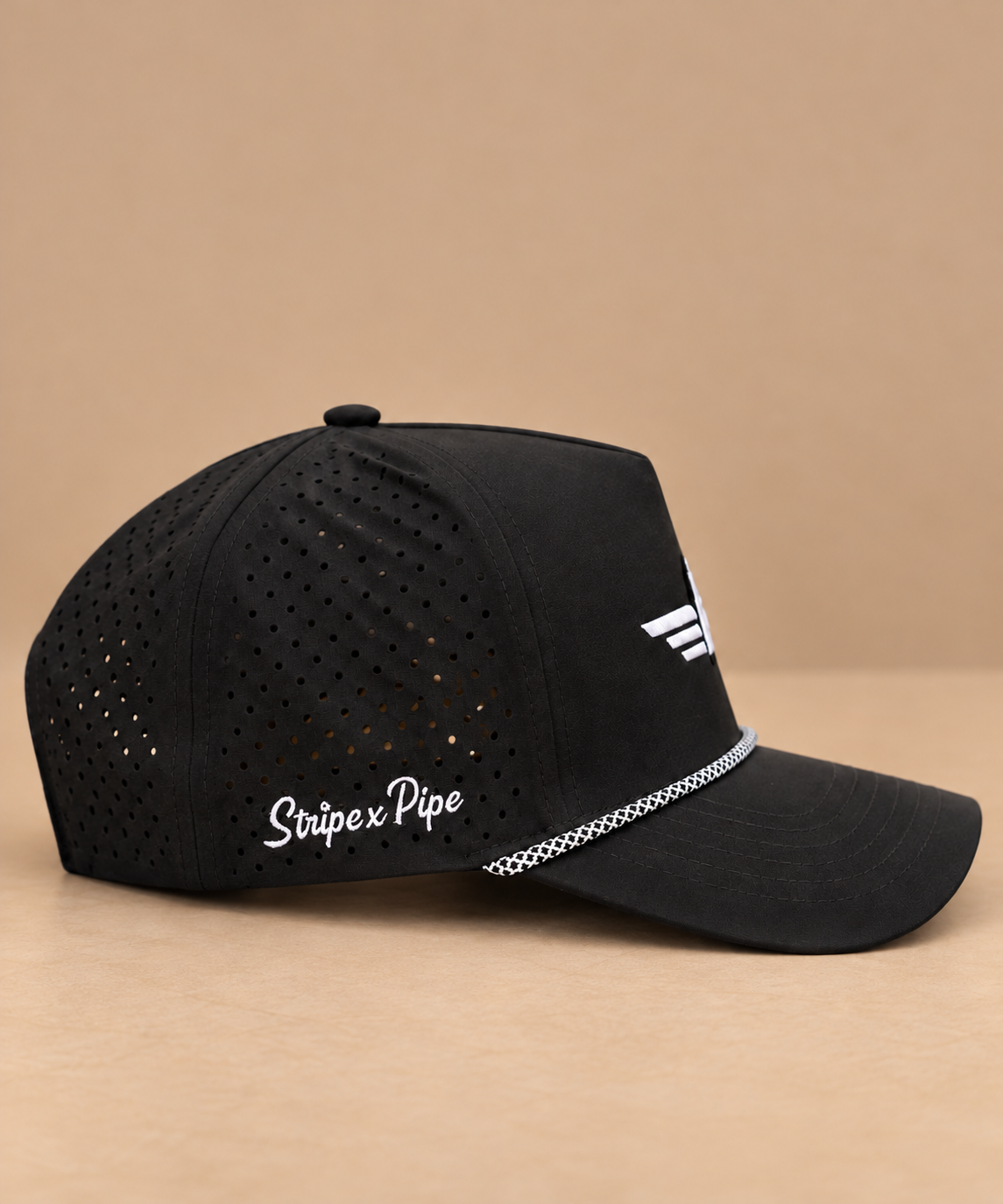 Stripe and Pipe Rope Hat - Black